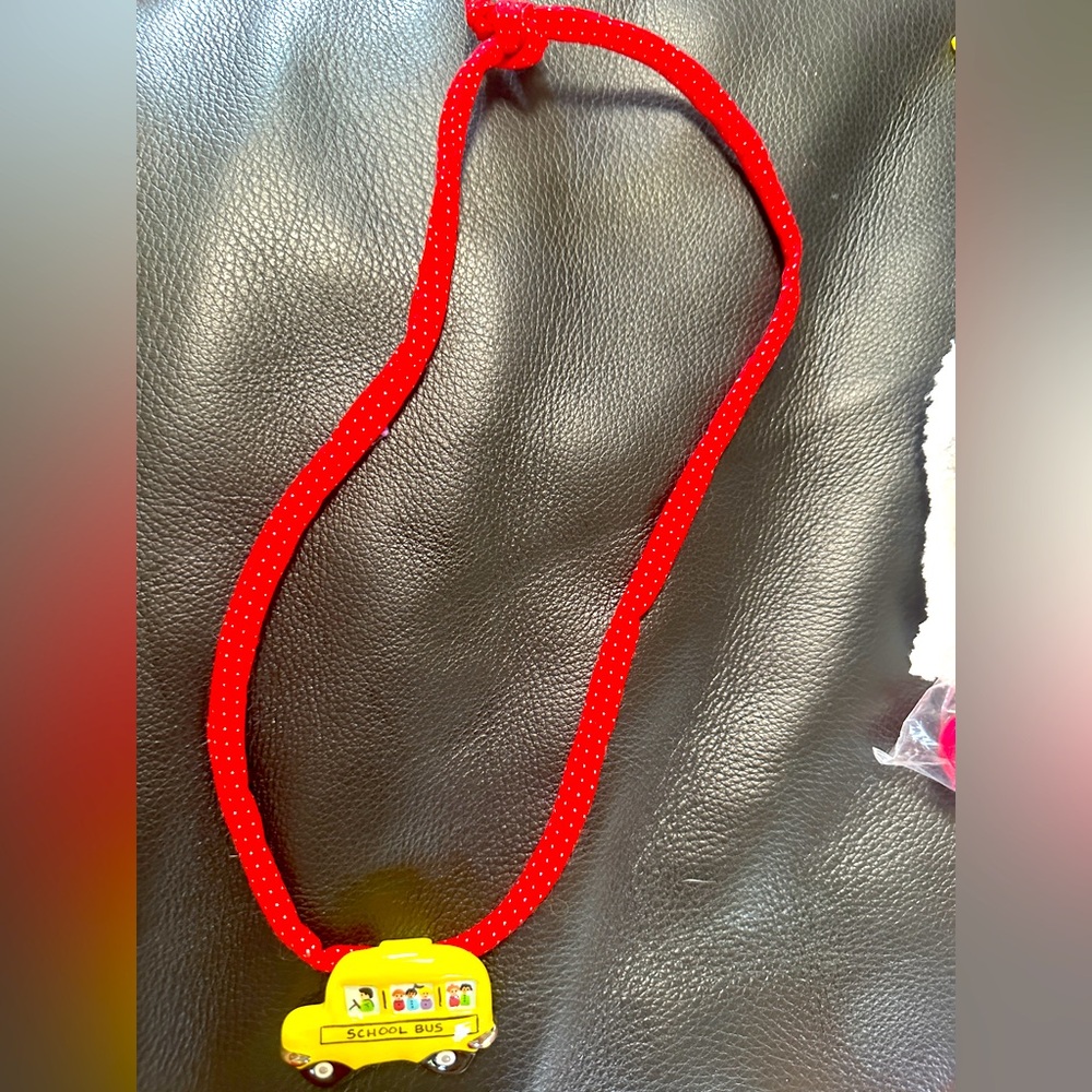 Flying colors school bus ceramic necklace